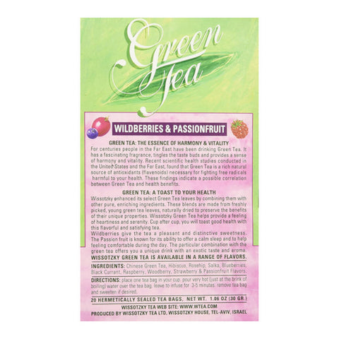 Wissotzky, Tea Grn Wldbry & Pssn Fruit, 20 Bags(Case Of 12)
