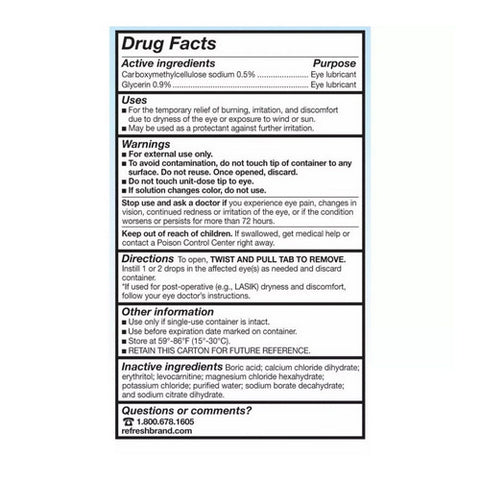 Refresh, Refresh Optive Lubricant Eye Drops For Dry Eyes, 0.4 ml