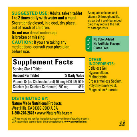 Nature Made, Calcium + D, 600 Mg, 220 Each