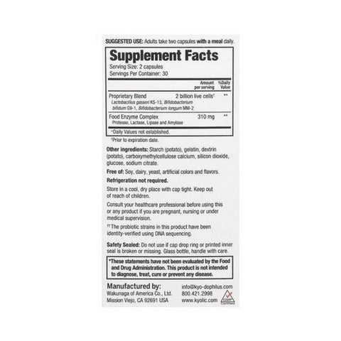 Kyolic, Kyo-Dophilus Probiotics Plus Enzymes Digestive Support, 60 Caps Kyolic