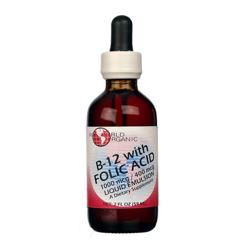 World Organics, B-12 with Folic Acid, 400 mcg / 1000 mcg, 2 Oz