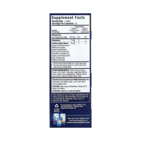 Mommys bliss, Kids Sleep Chewable Melatonin Plus Magnesium 3 Years Plus Natural Grape, 35 Chews Mommys bliss