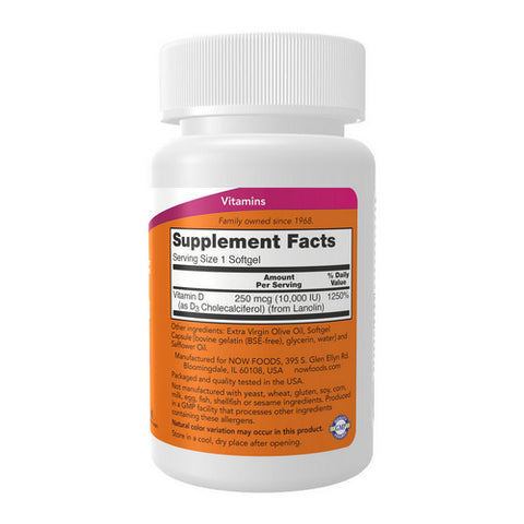 Now Foods, Vitamin D3, 10,000 IU, 240 Softgels
