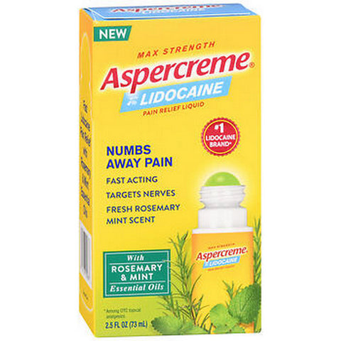 4% Lidocaine Pain Relief Liquid Max Strength Rosemary & Mint Essential Oils 2.5 Oz by Aspercreme