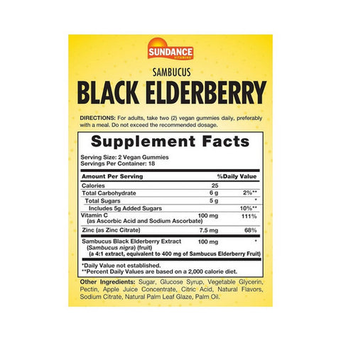 Sundance, Vitamins Black Elderberry Vegan Gummies Natural Berry Flavor, 36 Count