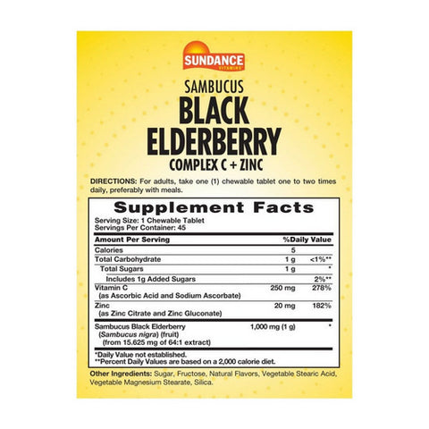 Sundance, Vitamins Sambucus Black Elderberry Chewable, 45 Tabs