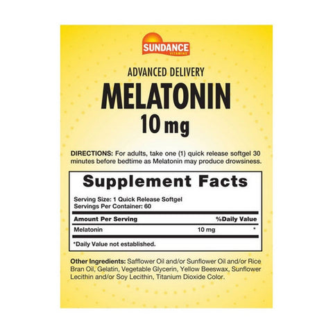 Sundance, Vitamins Advanced Delivery Melatonin Quick Release, 10 Mg, 60 Softgels