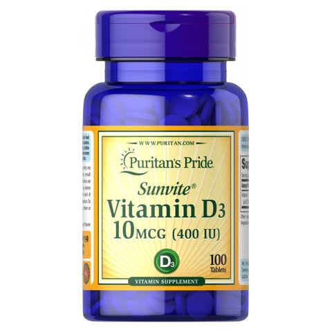 Puritan's Pride, Vitamin D3 10 mcg (400 IU), 100 Tablets