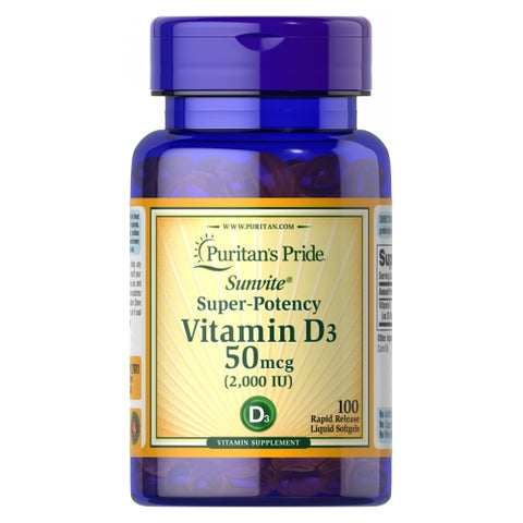 Puritan's Pride, Vitamin D3 50 mcg (2000 IU), 100 Softgels