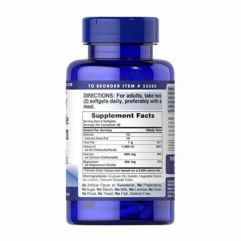 Puritan's Pride, Absorbable Calcium + Magnesium & Vitamin D, 1000 IU, 60 Softgels