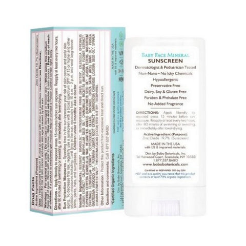 Babo Botanicals, Baby Face Mineral Sunscreen Stick SPF 50, 0.6 OZ