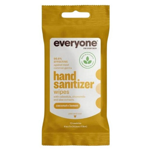Everyone, Hand Sanitizer Wipes Coconut + Lemon Pouch, 15 Count
