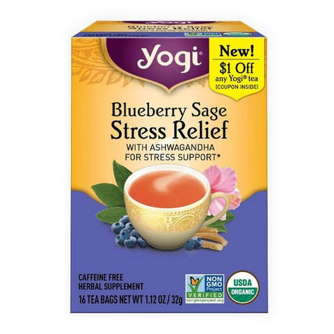 Yogi, Organic Blueberry Sage Stress Relief Tea, 16 Bags
