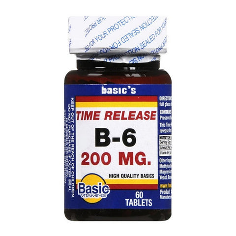 Basic Vitamins, Time Release B-6, 200 Mg, 60 Tabs