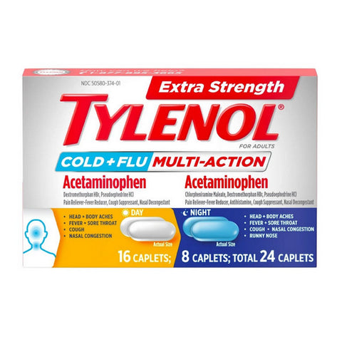 Extra Strength Cold Plus Flu Multi Action Day And Night 24 Caps by Tylenol