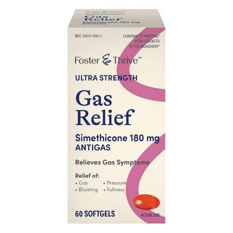 Foster And Thrive, Ultra Strength Gas Relief Simethicone Softgels, 60 Caps
