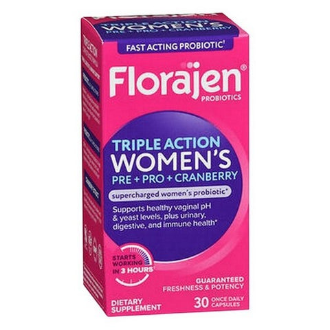 Florajen, Triple Action Women's Pre Plus Probiotic Plus Cranberry, 30 Caps
