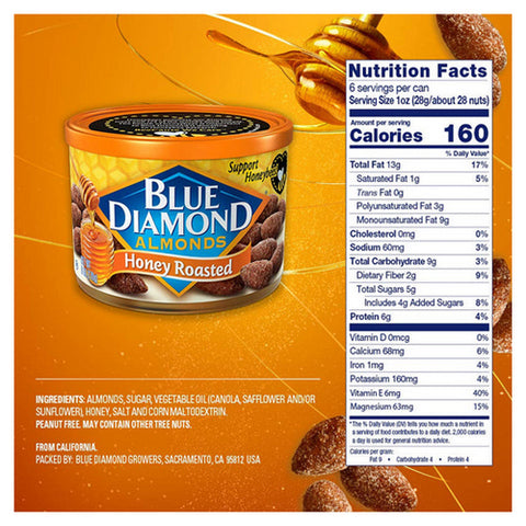 Blue Diamond, Almonds Honey Roasted, 6 Oz(Case Of 12)