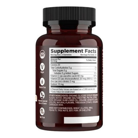 Yum-V's, Strong Earth Organic Gummies Vitamin C with Vitamin D3 And Zinc, 60 Gummies