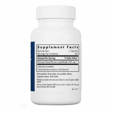 Nutricology/ Allergy Research Group, Pancreas Natural Glandular (Pork), 60 Caps
