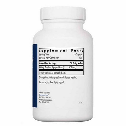 Nutricology/ Allergy Research Group, Kidney Beef Natural Glandular, 100 Veg Caps