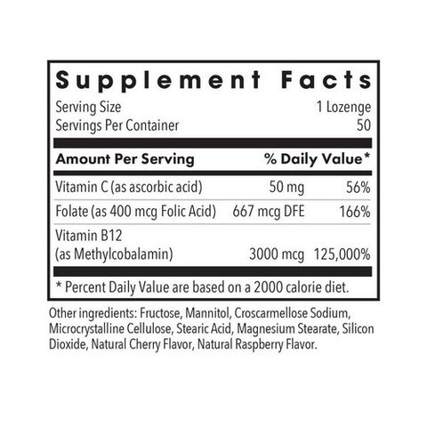 Nutricology/ Allergy Research Group, B12 Methylcobalamin With Folic Acid, 3000 Mcg, 50 Lozenges