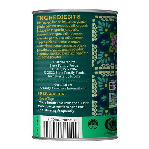 Siete, Ranchero Beans Vegan Refried, 16 Oz (Case Of 12)