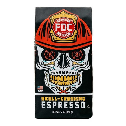 Fire Department Coffee, Skull Crush Espresso Ground, 12 Oz(Case Of 6)