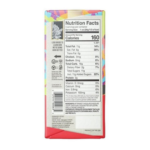 Endangered Species, Dark Chocolate Bar Orange, 3 Oz(Case Of 12)