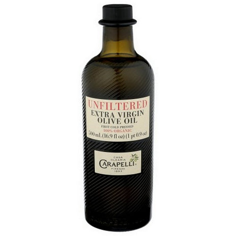 Carapelli, Organic Unfiltered Extra Virgin Olive Oil Cold Pressed, 500 ML (Case Of 6)