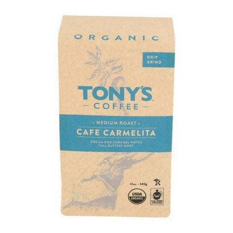 Tonys Coffee, Carmelita Medium Roast Ground Coffee, 12 Oz (Case Of 6)