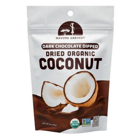 Mavuno Harvest, Organic Dried Coconut Dipped in Dark Chocolate, 3 Oz (Case Of 6)
