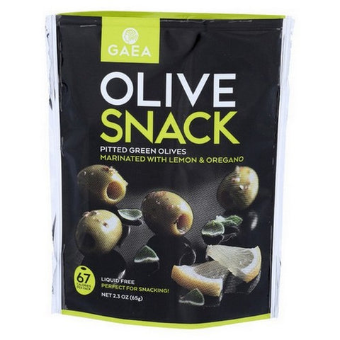 Gaea, Olive Snack Pitted Green Olives With Lemon And Oregano, 2.3 Oz(Case Of 8)