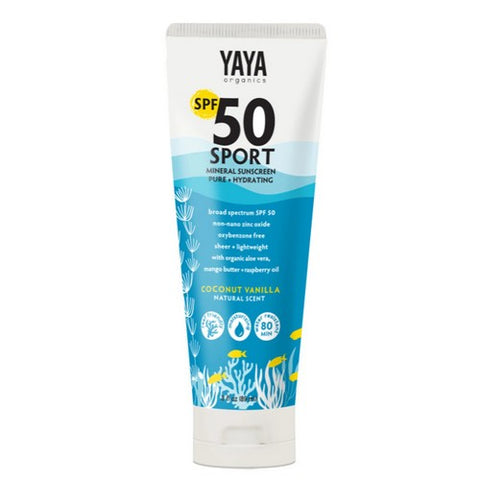 Yaya Organics, Sport Mineral Sunscreen Lotion Coconut Vanilla SPF 50, 3 Oz