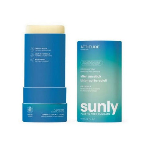 Attitude, After Sun Stick SPF 30 Sunly Plastic Free Mint And Cucumber, 2 Oz
