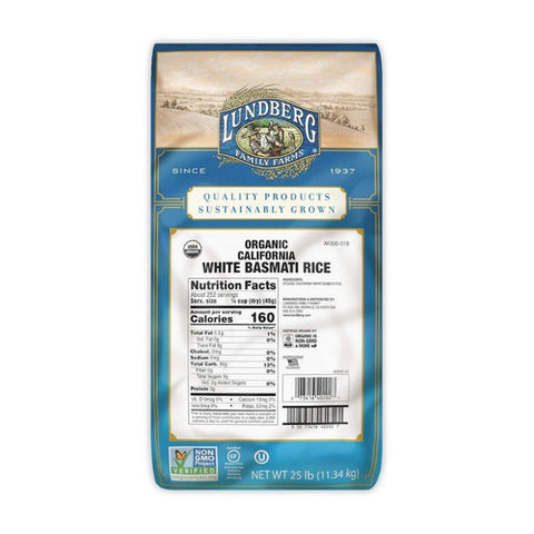 Lundberg, Organic California White Basmati Rice, 25 Lbs