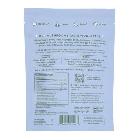 Plant People, WonderSleep Mushroom Gummies Wild Elderberry, 60 Count