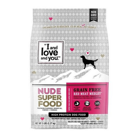 I And Love And You, Nude Super Food Dry Dog Food Red Meat Medley, 5 Lbs (Case Of 3)