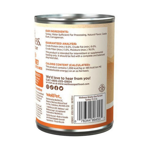 Wellness, Canned Dog Food 95% Turkey  Grain Free, 13.2 Oz (Case Of 12)