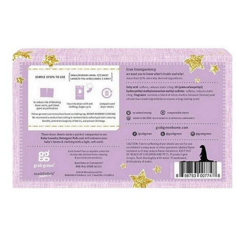 Grab Green, Dreamy Rosewood Baby Dryer Sheets, 80 Count