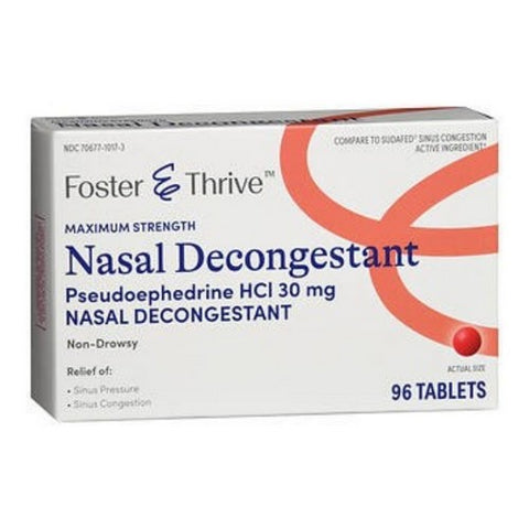 Foster And Thrive, Maximum Strength Nasal Decongestant Pseudoephedrine Hcl, 30 Mg, 96 Tabs