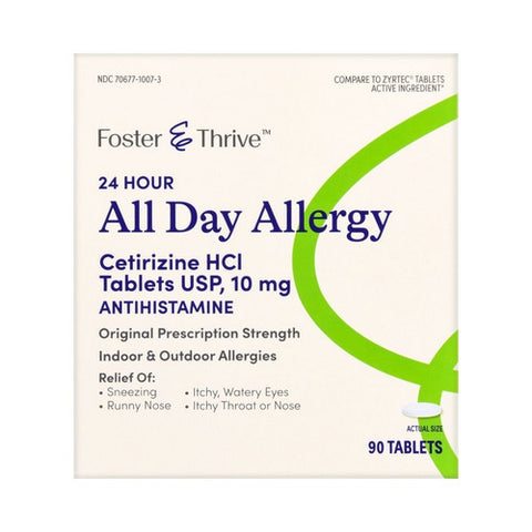 Foster And Thrive, 24 Hour All Day Allergy Cetirizine Hcl Usp, 10 Mg, 90 Tabs