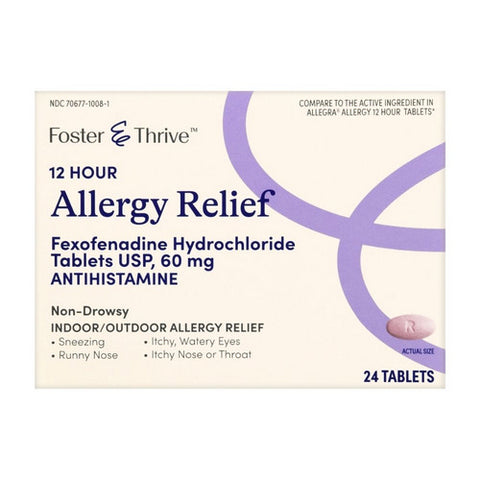 Foster And Thrive, 12 Hour Allergy Relief Fexofenadine Hcl, 60 Mg, 24 Tabs