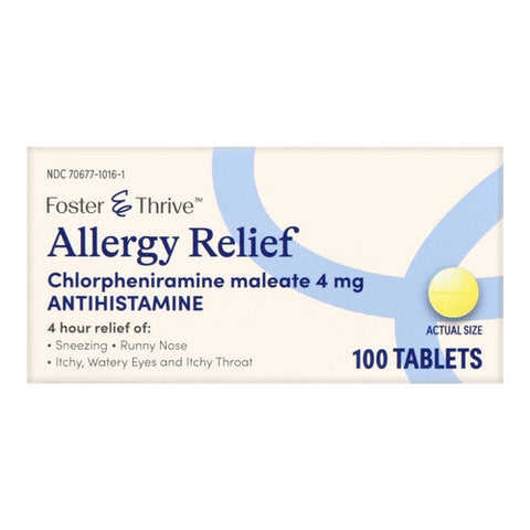 Foster And Thrive, Allergy Relief Chlorpheniramine Maleate, 4 Mg, 100 Tabs