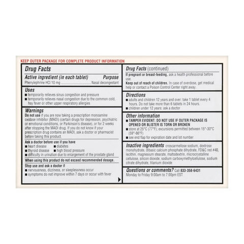 Foster And Thrive, Maximum Strength Nasal Decongestant Pe, 10 Mg, 18 Tabs