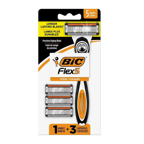 Bic, Flex 5 Hybrid Razor With Cartridges, 3 Count