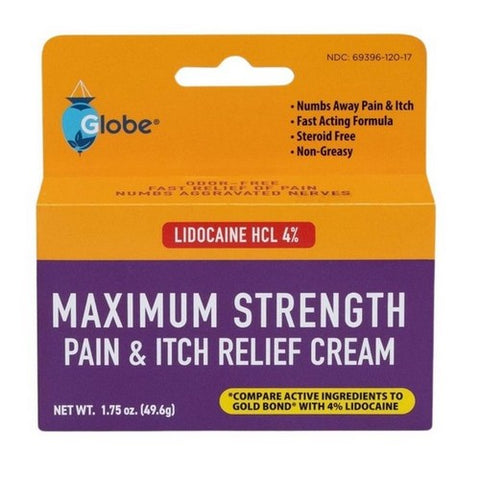 Globe, Lidocaine HCL 4% Multi Symptom Relief Cream, 49.6 Grams
