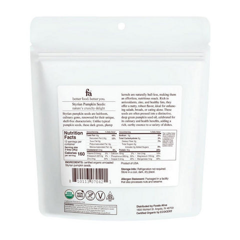 Foods Alive, Organic Styrian Pumpkin Seeds, 8 Oz