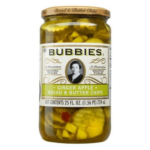 Bubbies, Snacking Pickles Ginger Apple Bread And Butter Chips, 25 Oz (Case Of 6)