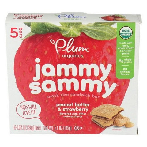 Plum Organics, Organic Jammy Sammy Peanut Butter And Strawberry Snack Size Sandwich Bar, 1.02 Oz X 5 Count (Case Of 6)